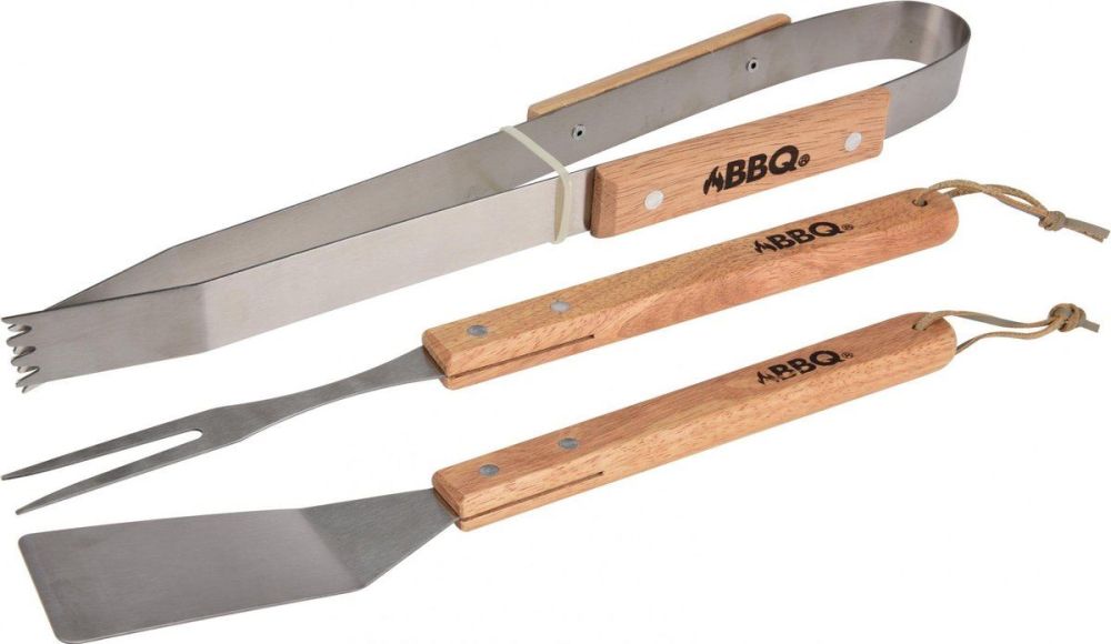 Bbq Gereedschap 3Dlg Met Houte Houtskool barbecue Soellaart.nl